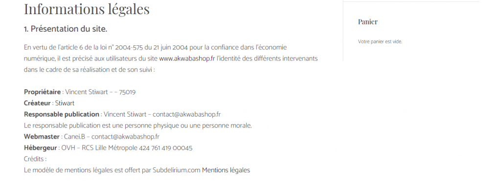 Informations légales sur Akwabashop.fr