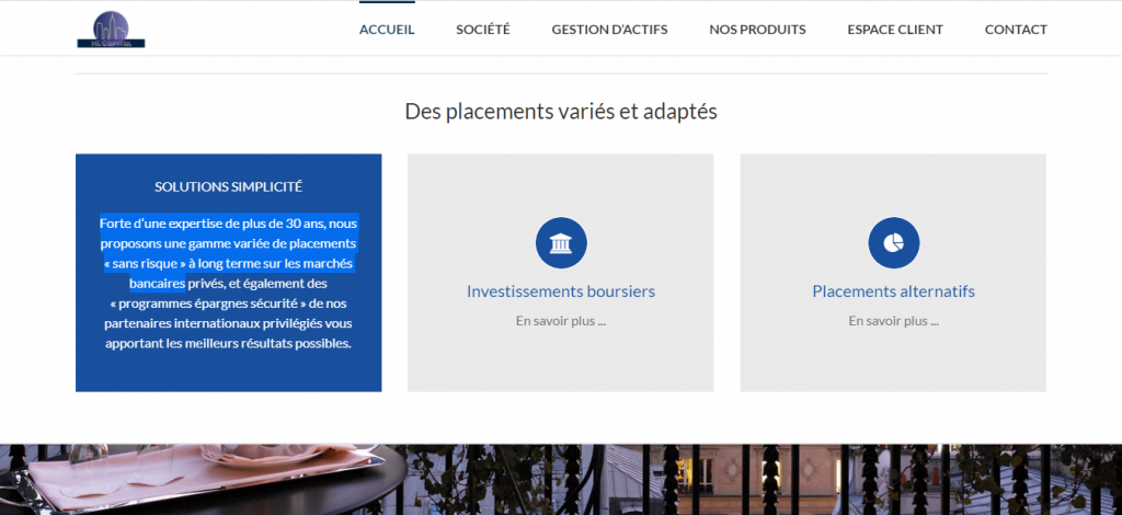 Section ''Des placements variés et adaptés'' sur Ml-capital.fr