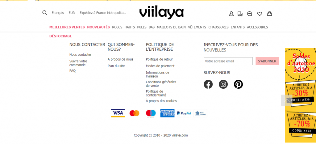 Bas de page d'accueil de Villaya.com