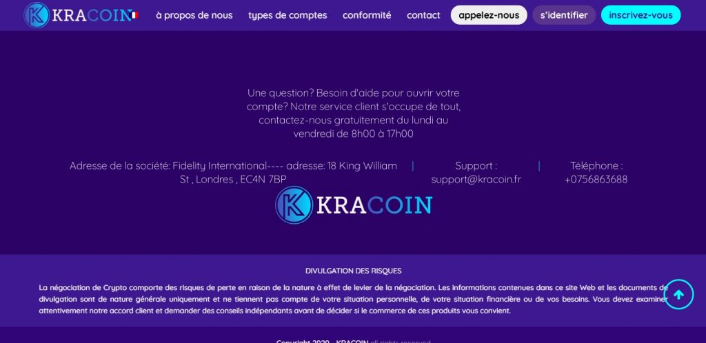 Le bas de page de Kracoin.fr