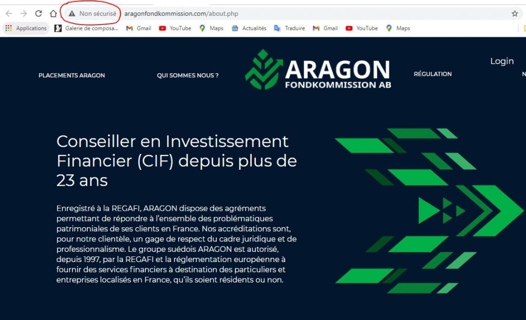 Ferez-vous confiance à un site d’investissement non sécurisé ? Source : Aragonfondkommission.com.