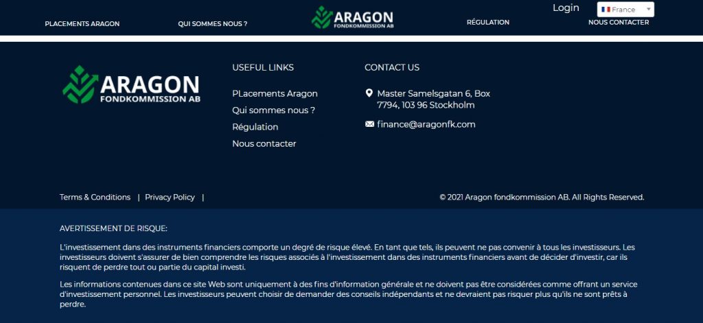 Même s’il est présent sur Aragonfondkommission.com, l’onglet ‘’Terms & Conditions’’ est fictif.
