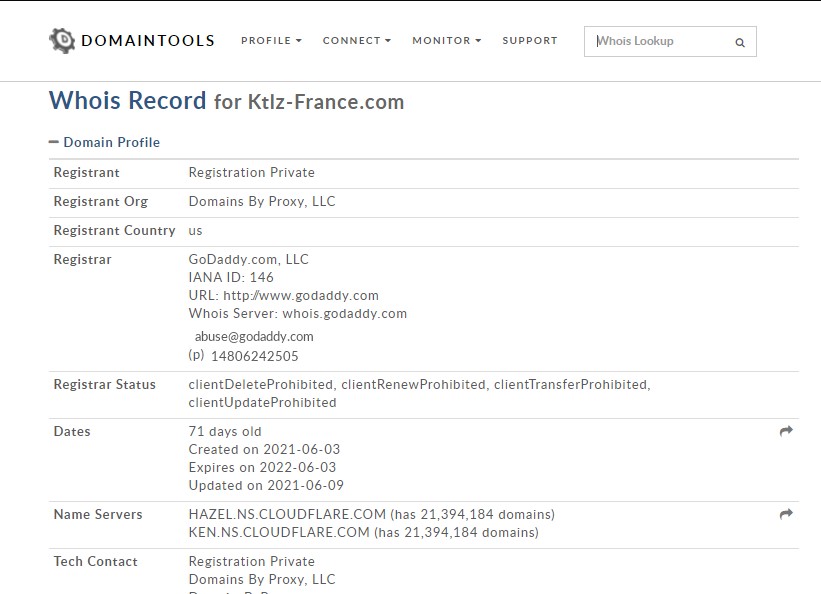 WHOIS anonyme de Ktlz-France.com.