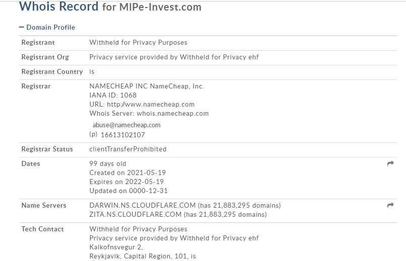 Puisque le WHOIS de Platform.mlpe-invest.com est anonyme, il faut fuir le site.