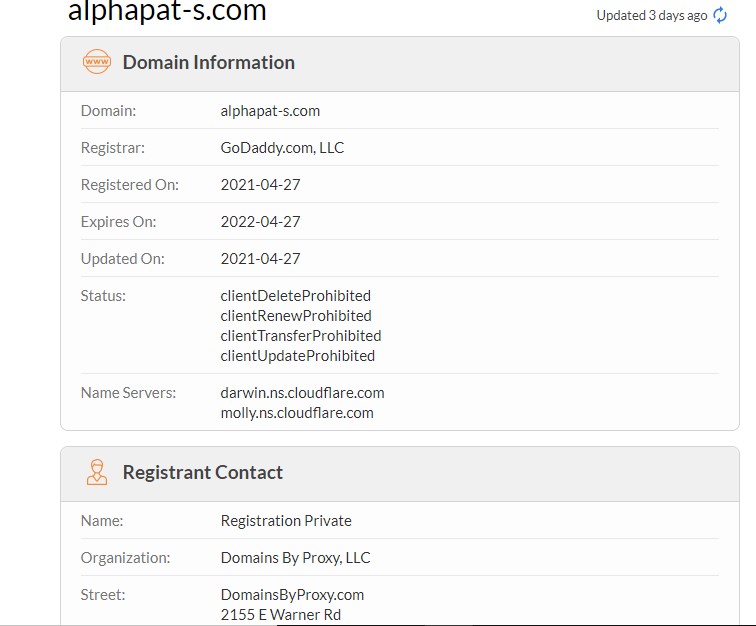 Le WHOIS de Alphapat-s.com est anonyme.