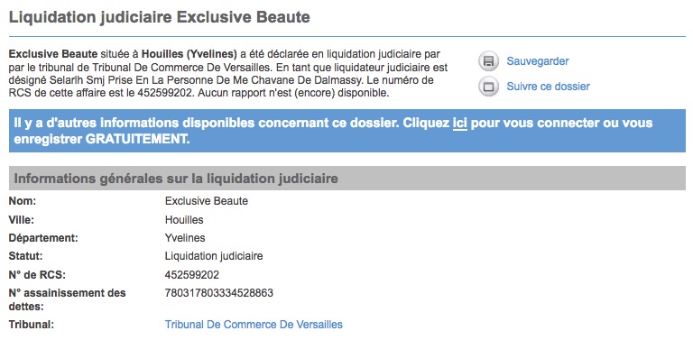Exclusive Beauté liquidation judiciaire