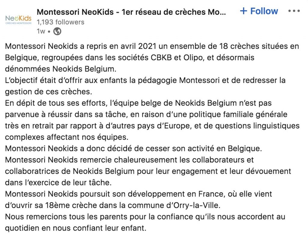 Montessori Neokids Belgique