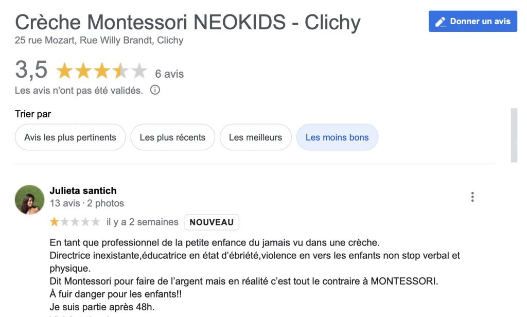 Commentaire Clichy Montessori Neokids