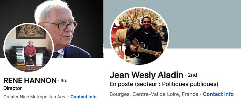 Profils Linkedin de René Hannon et de Jean Wesly Aladin.
