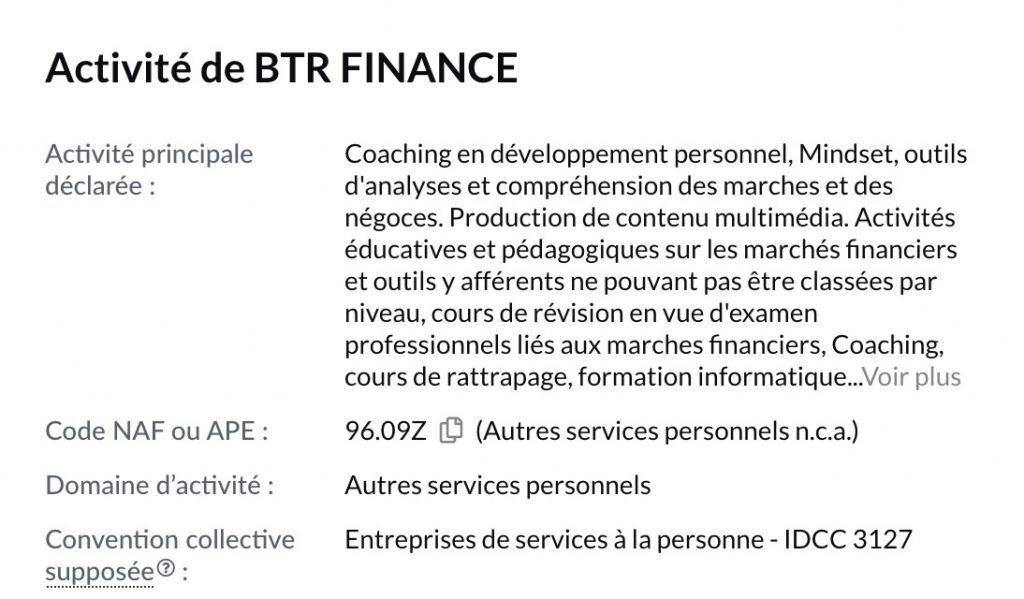 BTR FInance activités