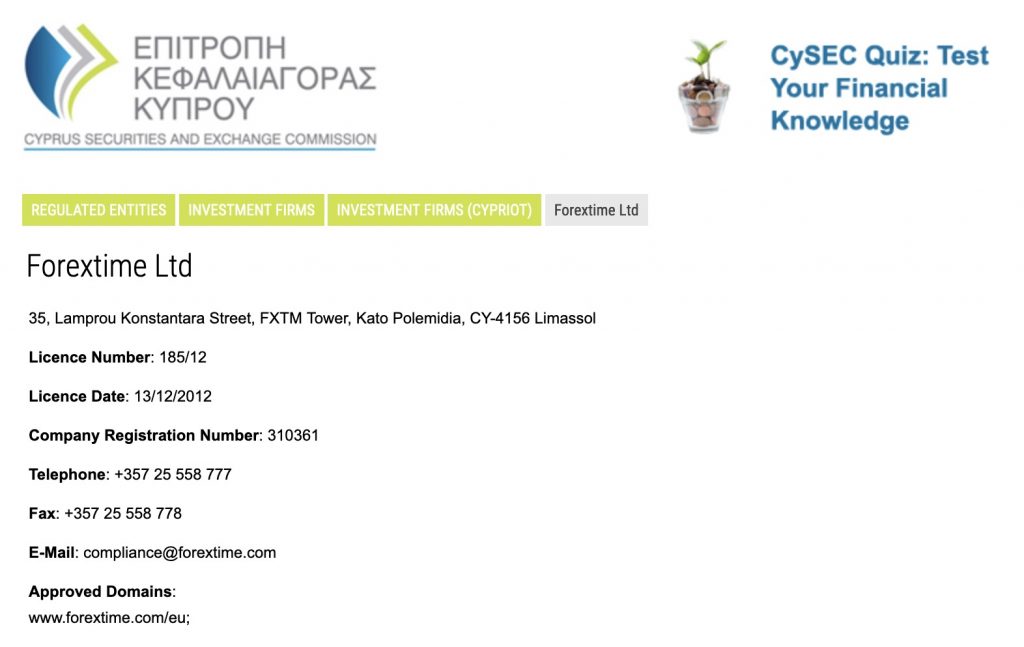 FXTM Cysec
