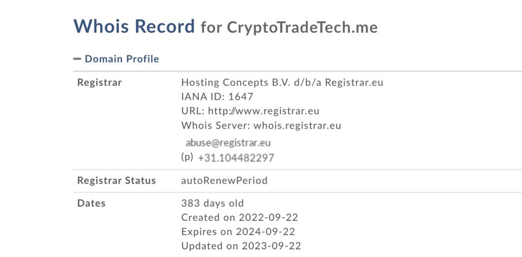 cryptotradetech.me whois