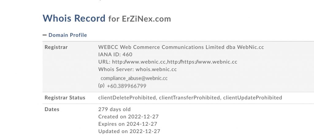 erzinex.com whois