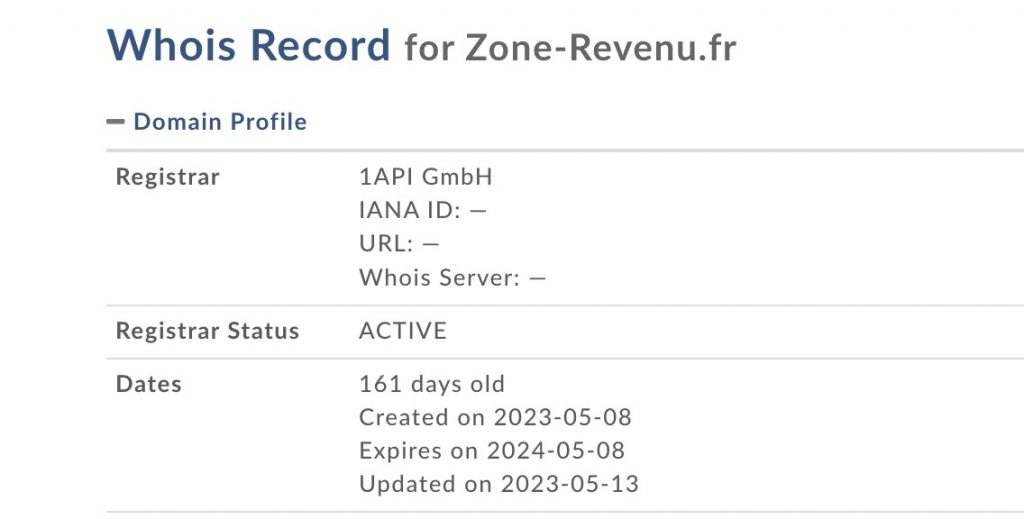 zone revenu.fr whois