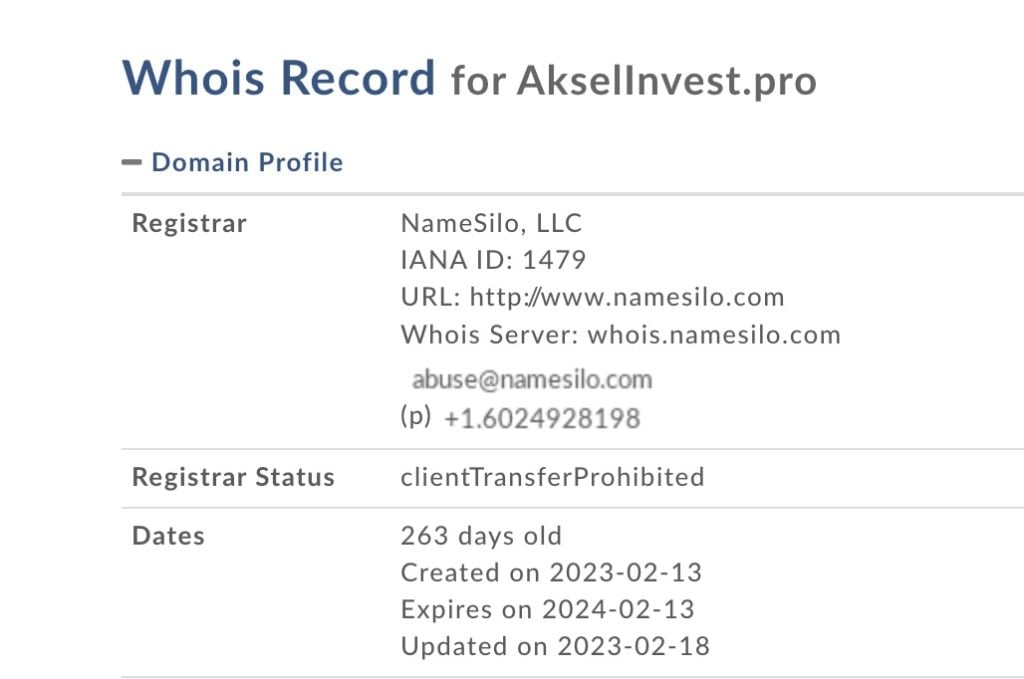akselinvest whois