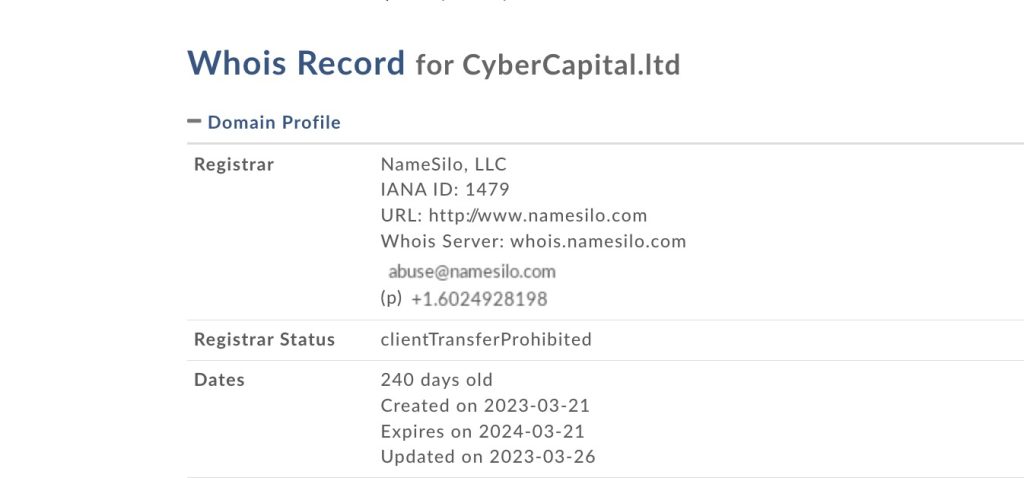 cybercapital.ltd whois