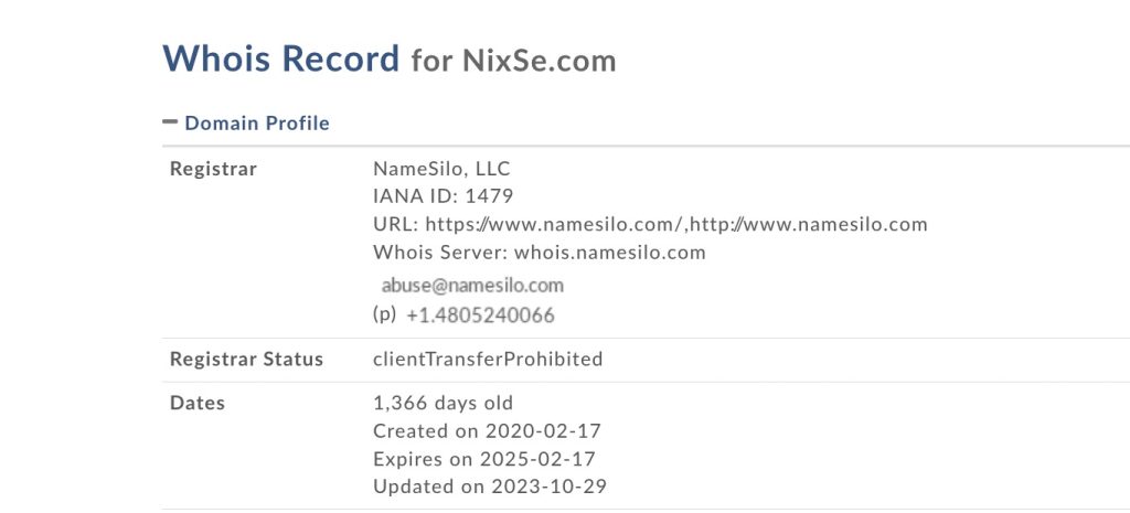nixse.com whois