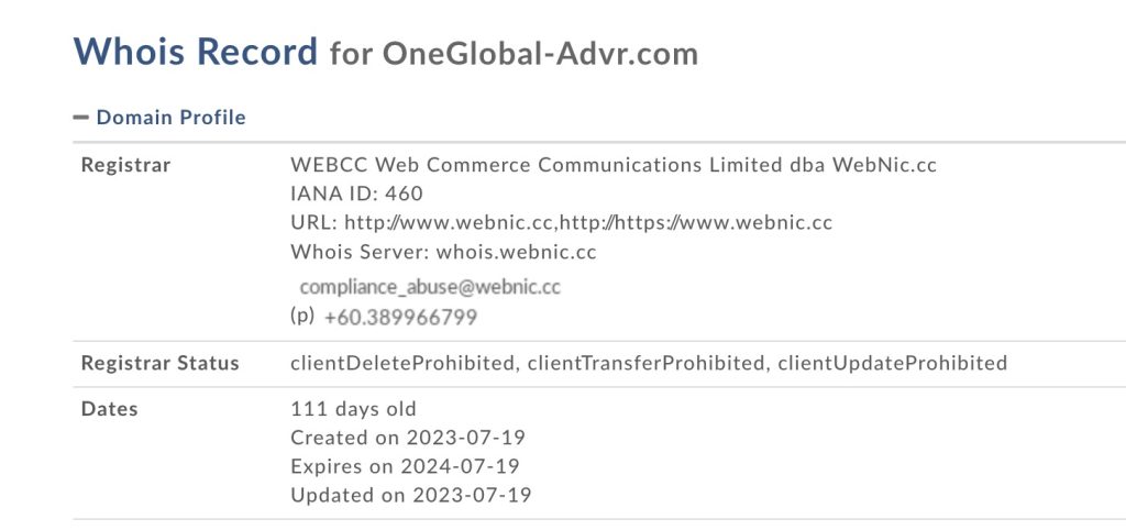 oneglobal whois