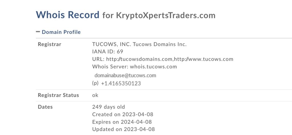 KRYPTOXPERTSTRADERS.COM whois