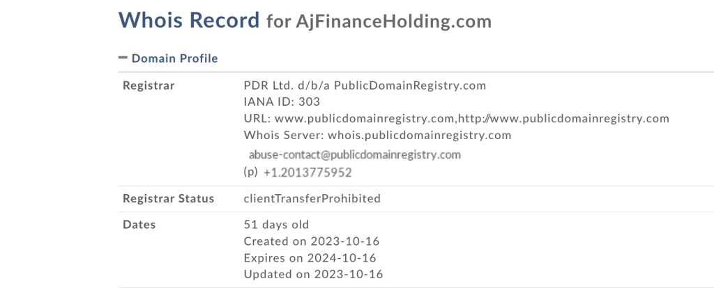 ajfinanceholding.com whois