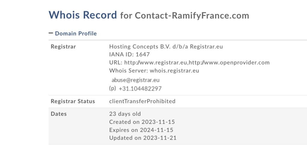 contact ramifyfrance.com whois