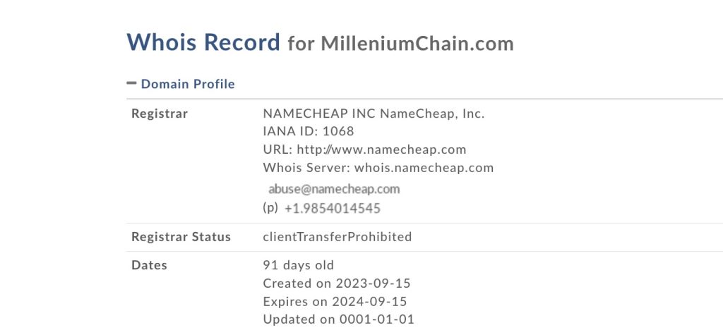 milleniumchain whois
