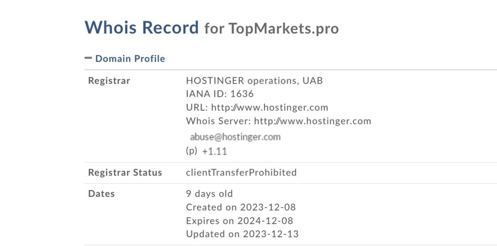 topmarkets.pro whois