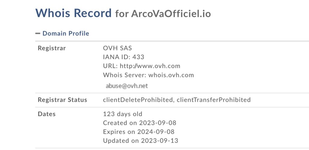 arcovaofficiel whois suite