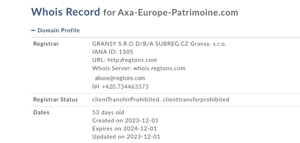 axa europe patrimoine.com whois