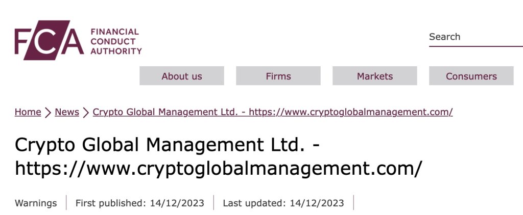 cryptoglobalmanagement.com FCA