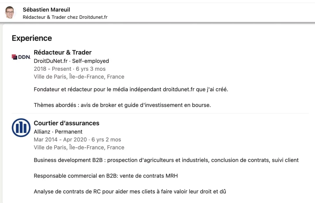 Profil public de Sébastien Mareuil sur le réseau Linkedin