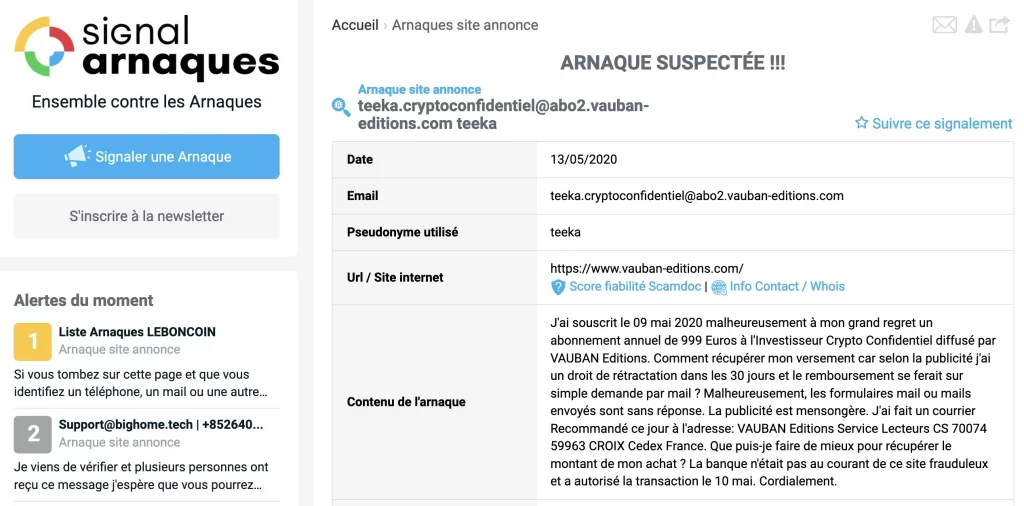 signal arnaque