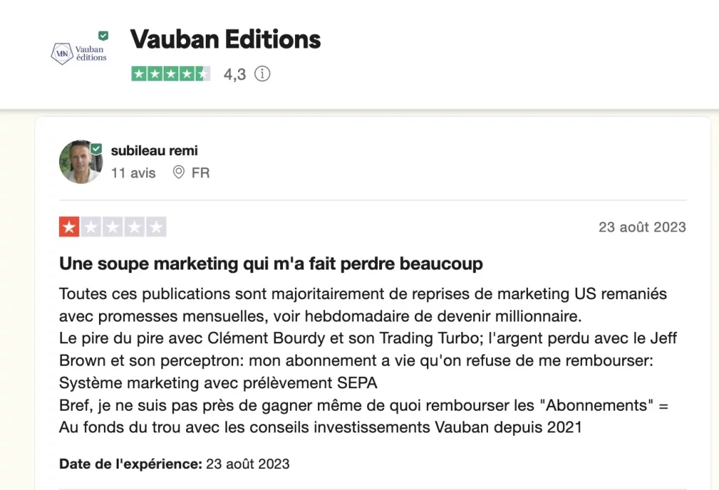 Vauban editions trustpilot