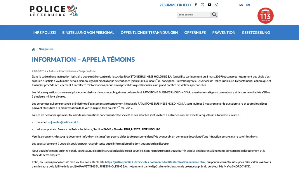 police luxembourg appel à témoin rawstone