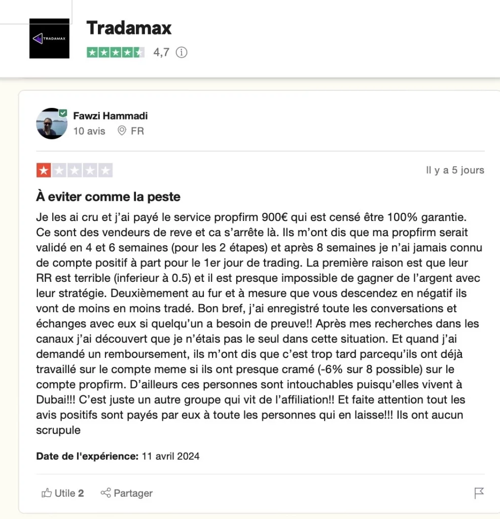Tradamax trustpilot