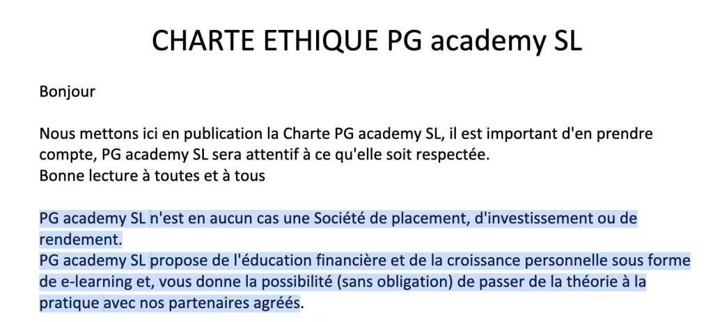 Extrait de la charte ethique de Mind-up.io