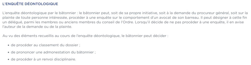 Barreau de Paris enquête déontologique conflit d'intérêt
