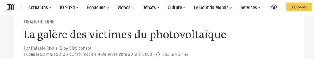 Victime photovoltaïque Groupe solaire 