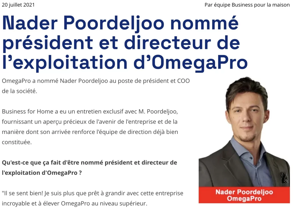 Annonce de la nommination de Nader Poordeljoo en 2021.