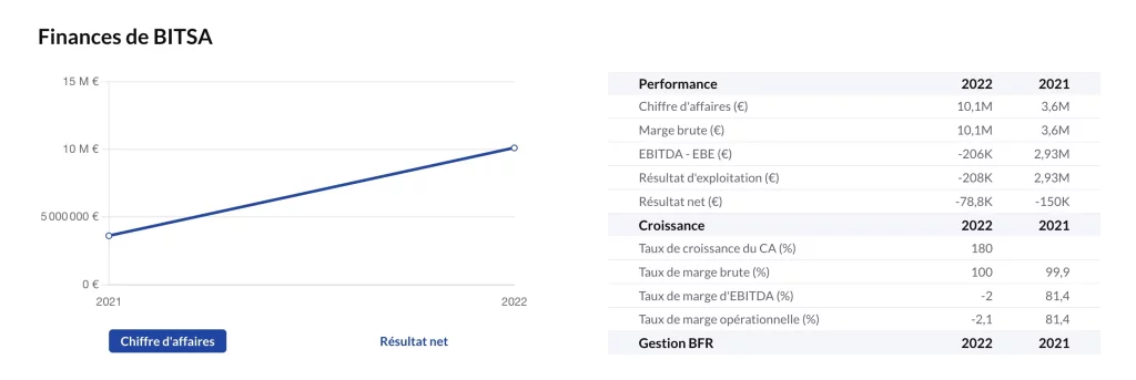 Extrait du regszitre du commerce et des sociétés à propos du chiffre d'affaire de Bitsa.