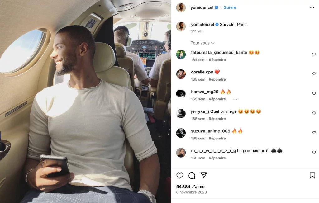 Yomi Denzel jet privé instagram