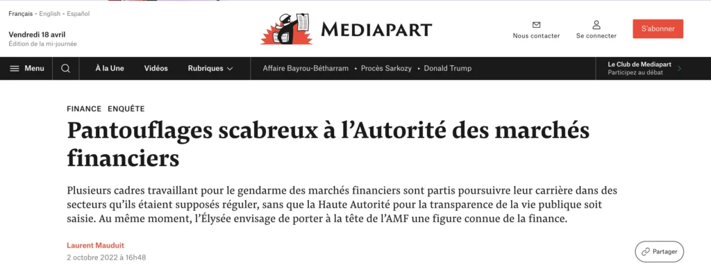 Anne Marechal AMF Mediapart pantouflage