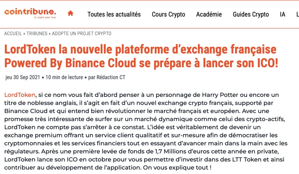 cointribune lordtoken