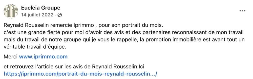 Eucleia Groupe et Reynald Rousselin ont fait référence à Iprimmo.