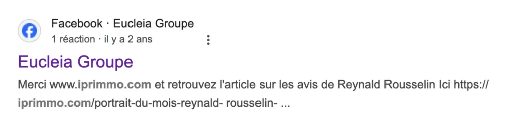 Eucleia Groupe et Reynald Rousselin ont fait référence à Iprimmo.